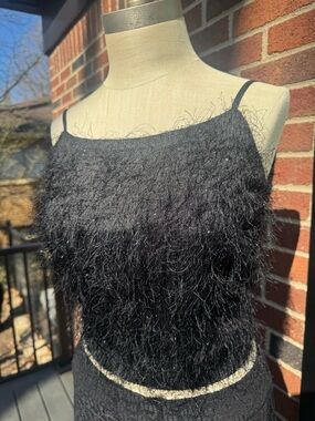 90’s Y2K Black Fringe Open Back Top | XS/S | Clubbing Party Festival